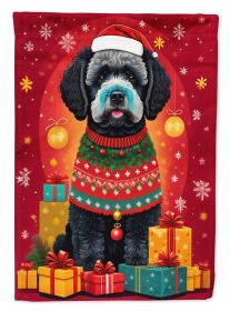 Portuguese Water Dog Holiday Christmas House Flag Large Porch Sleeve Pole Decorative Outside Yard Banner Artwork Wall Hanging, Polyester, House Size