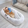 Human Size Dog Bed with Pillow Blanket 72.83x47.24x11.81in Bean Bag Bed Washable Removable Flurry Plush Cover Large Napping Human-Sized Bed For Adults